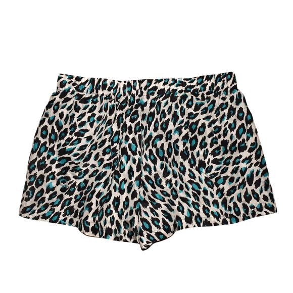 MILLY $245 Satin Silk Leopard Print Pull-On Drawstring Shorts Blue Black White 8 - Picture 2 of 3